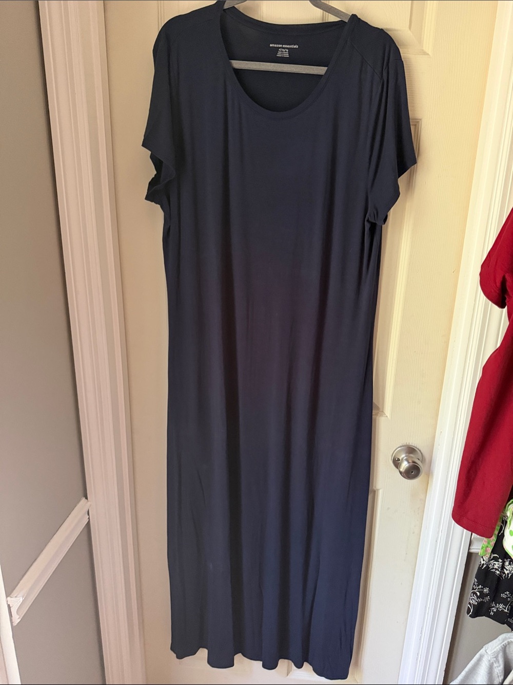 Amazon Navy Scoop Neck Maxi Dress - Short Sleeve Casual